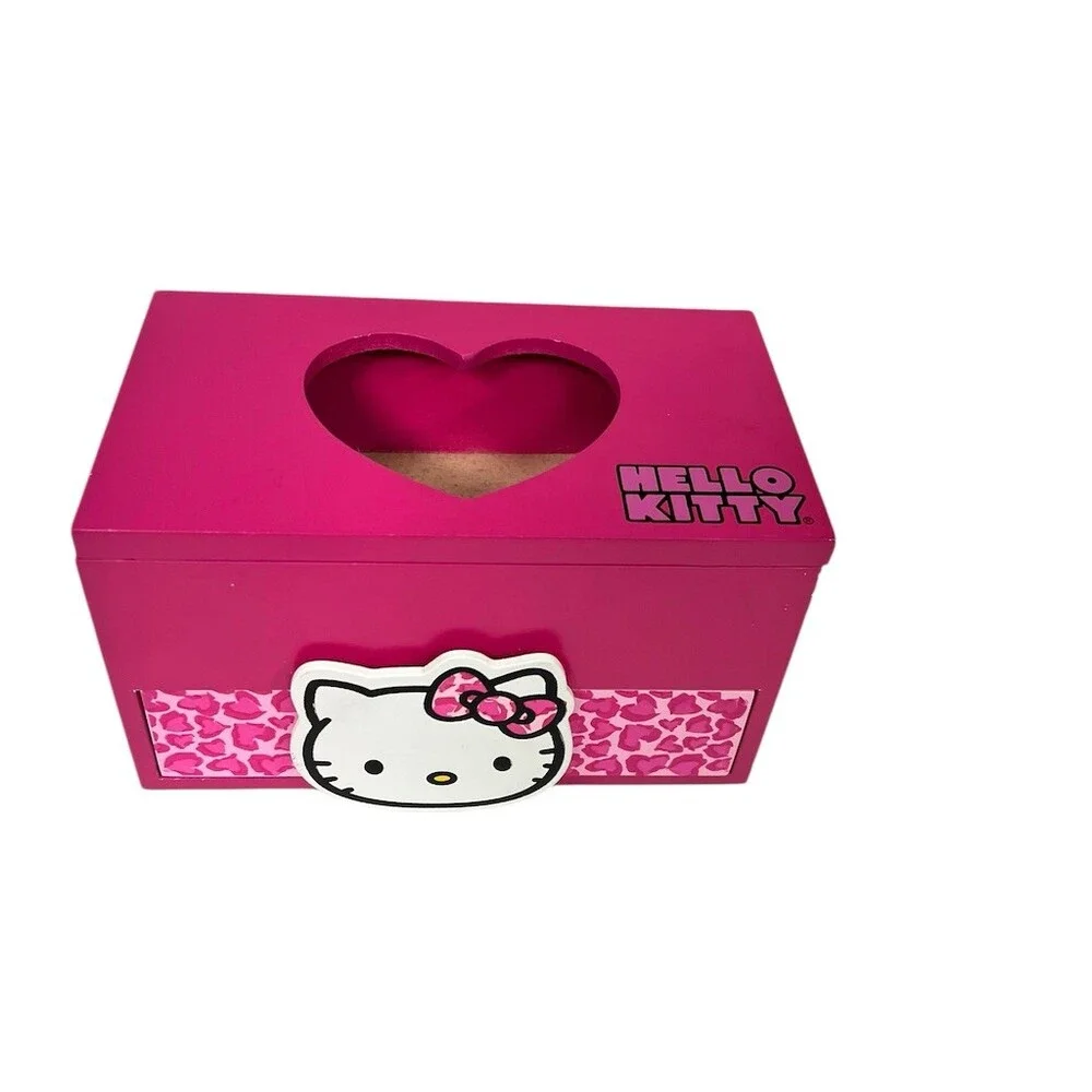 Sanrio Hello Kitty Keepsake Jewelry Box Pink Heart Cutout w/ Drawer